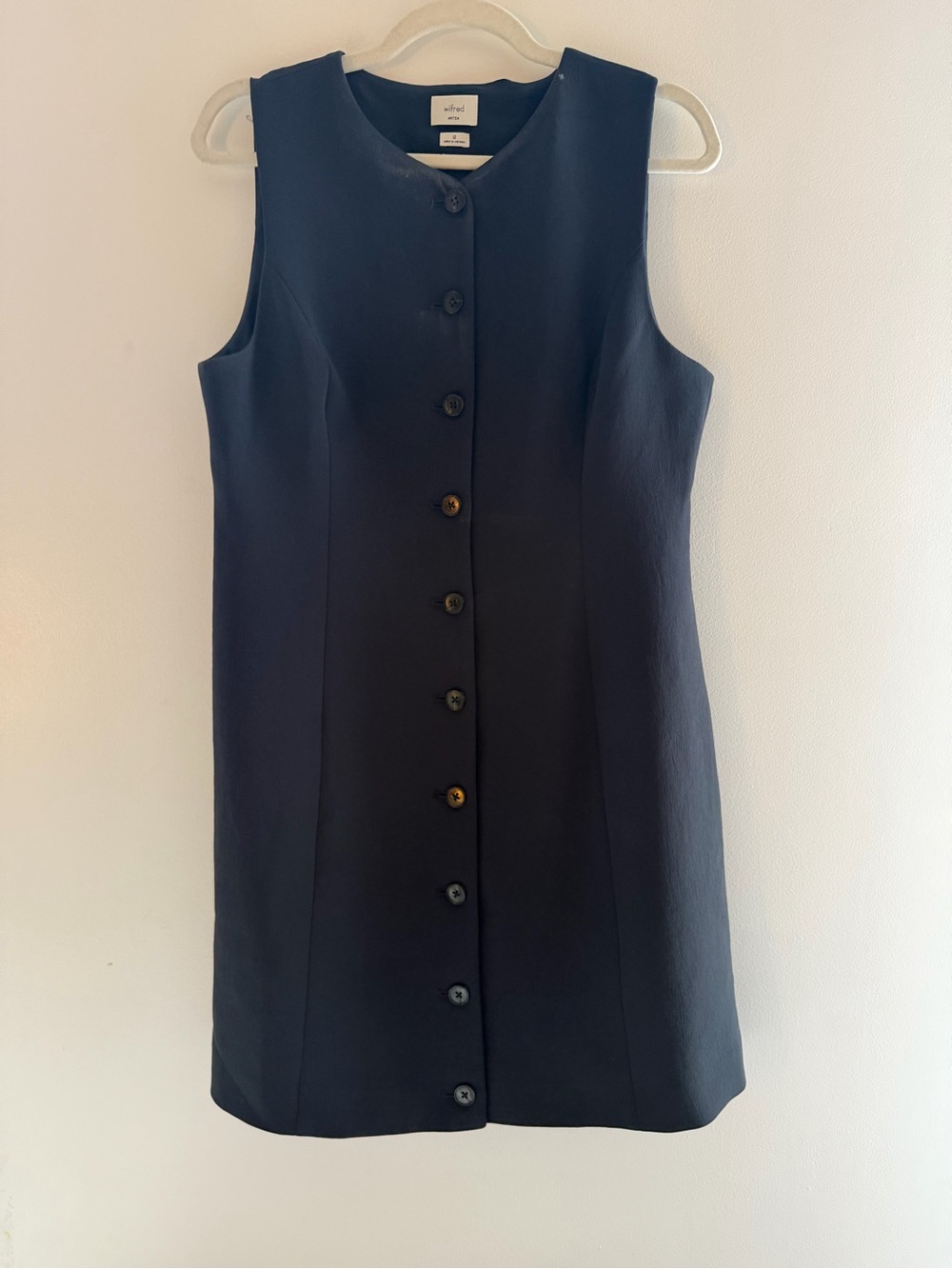 Aritzia Sleeveless Navy Blue Button-Front Shift Dress